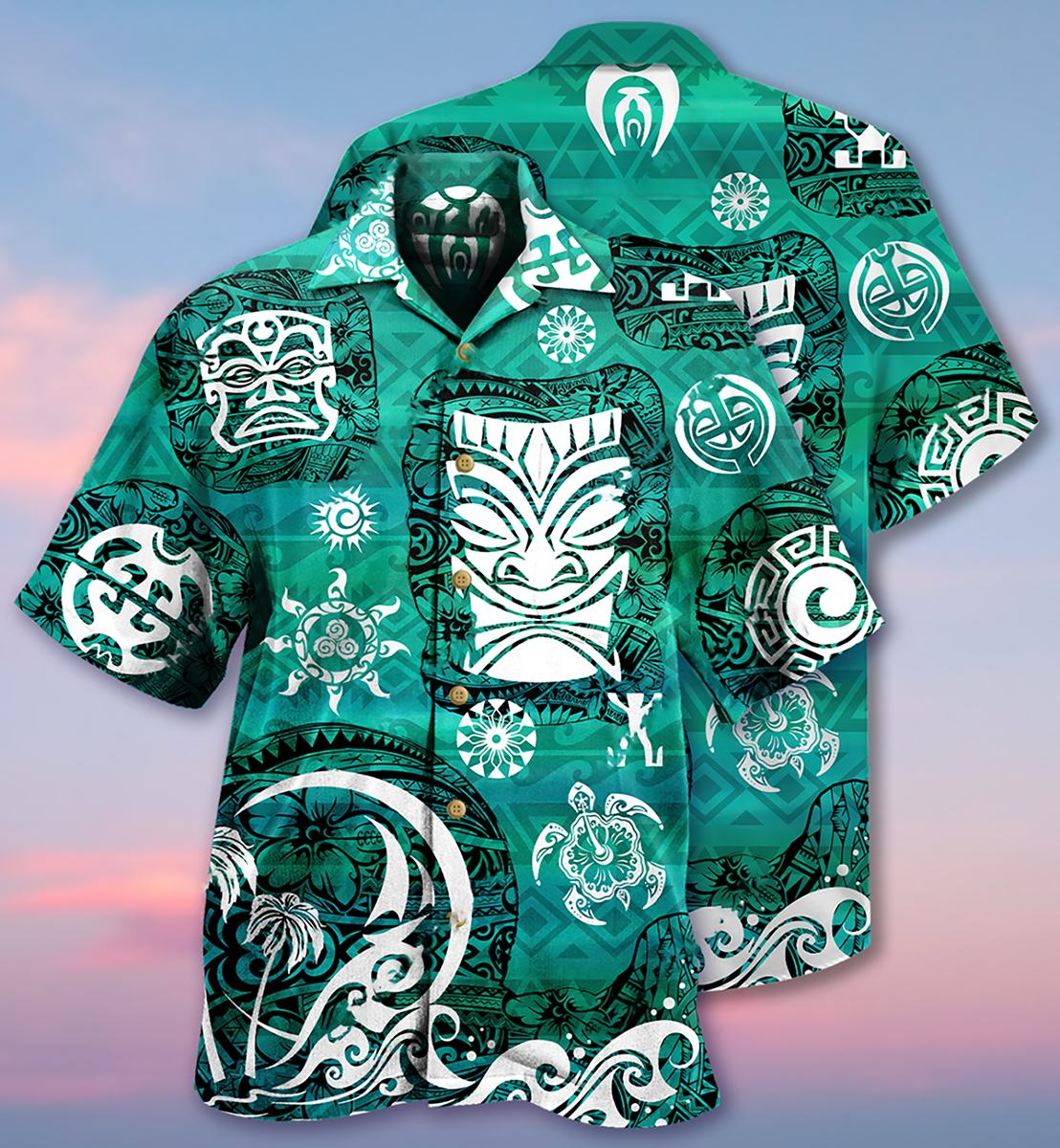 Turtle Tiki Geen Hawaiian Shirt Design Detail For Sunny Adventures And Casual Wear