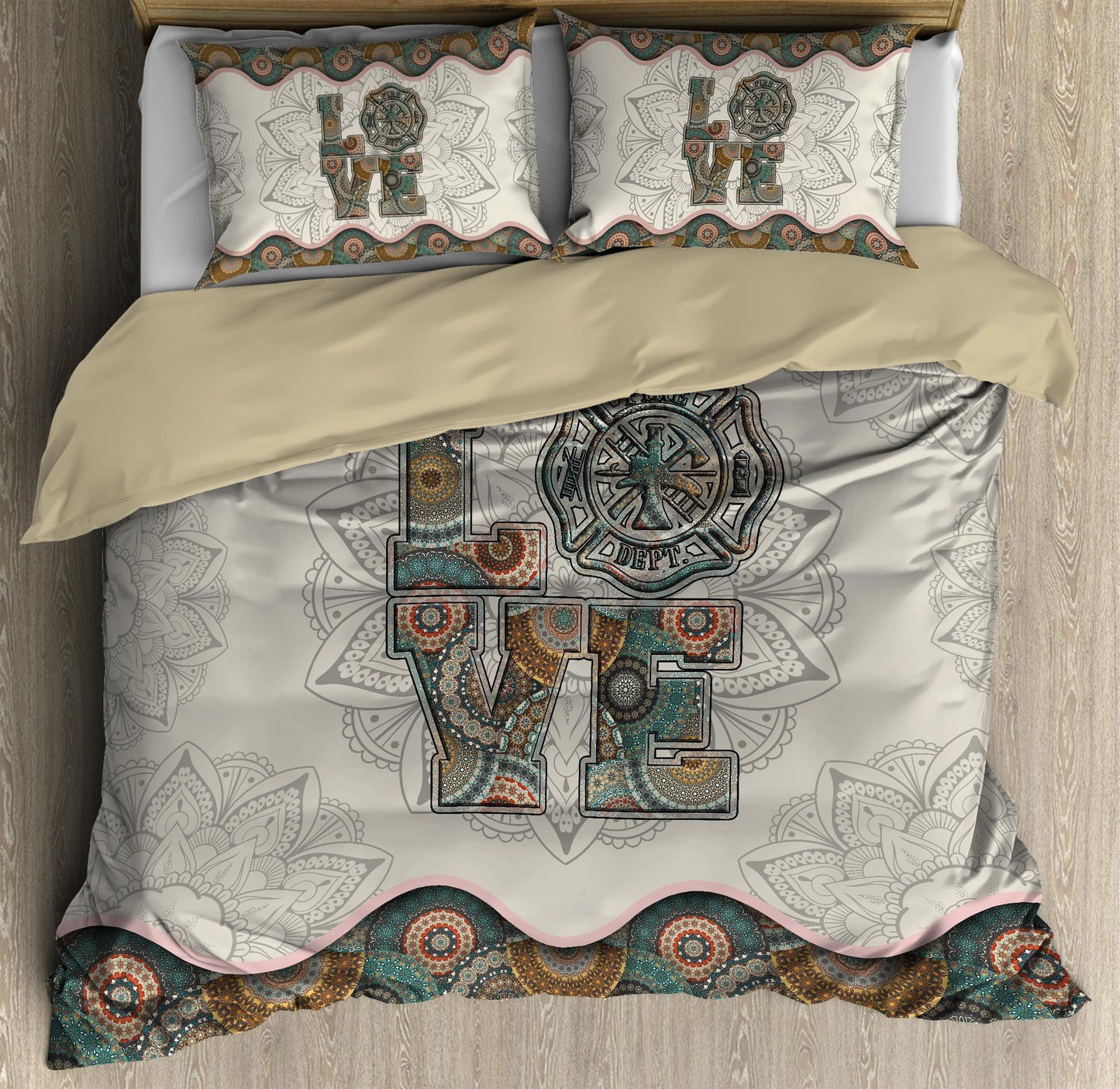 Firefighter Mandala Love Bedding Cover For Firefighter Bedroom Decor