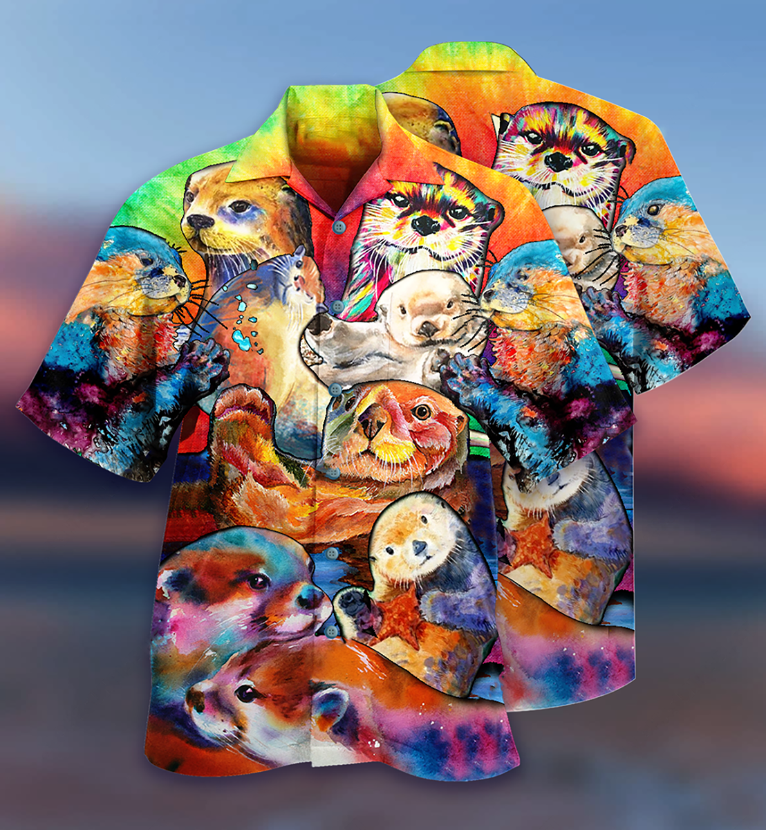 Cute Otter Hawaiian Shirt With Detailed Graphic For Resort Travel Summer Outings And Casual Gatherings