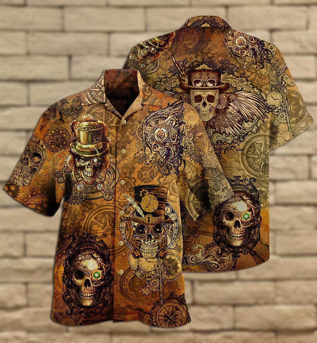 Retro Skull Pirates Hawaiian Shirt Pattern View For Lightweight Everyday Style