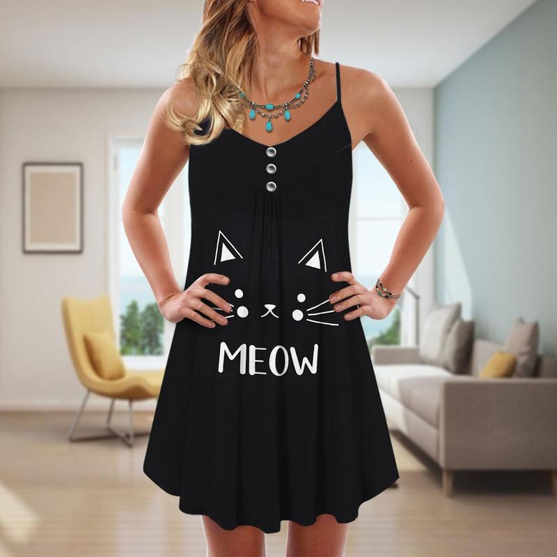 Artistic Cats Love V-Neck Sleeveless Cami Dress For Sunny Getaways And Thoughtful Gifting