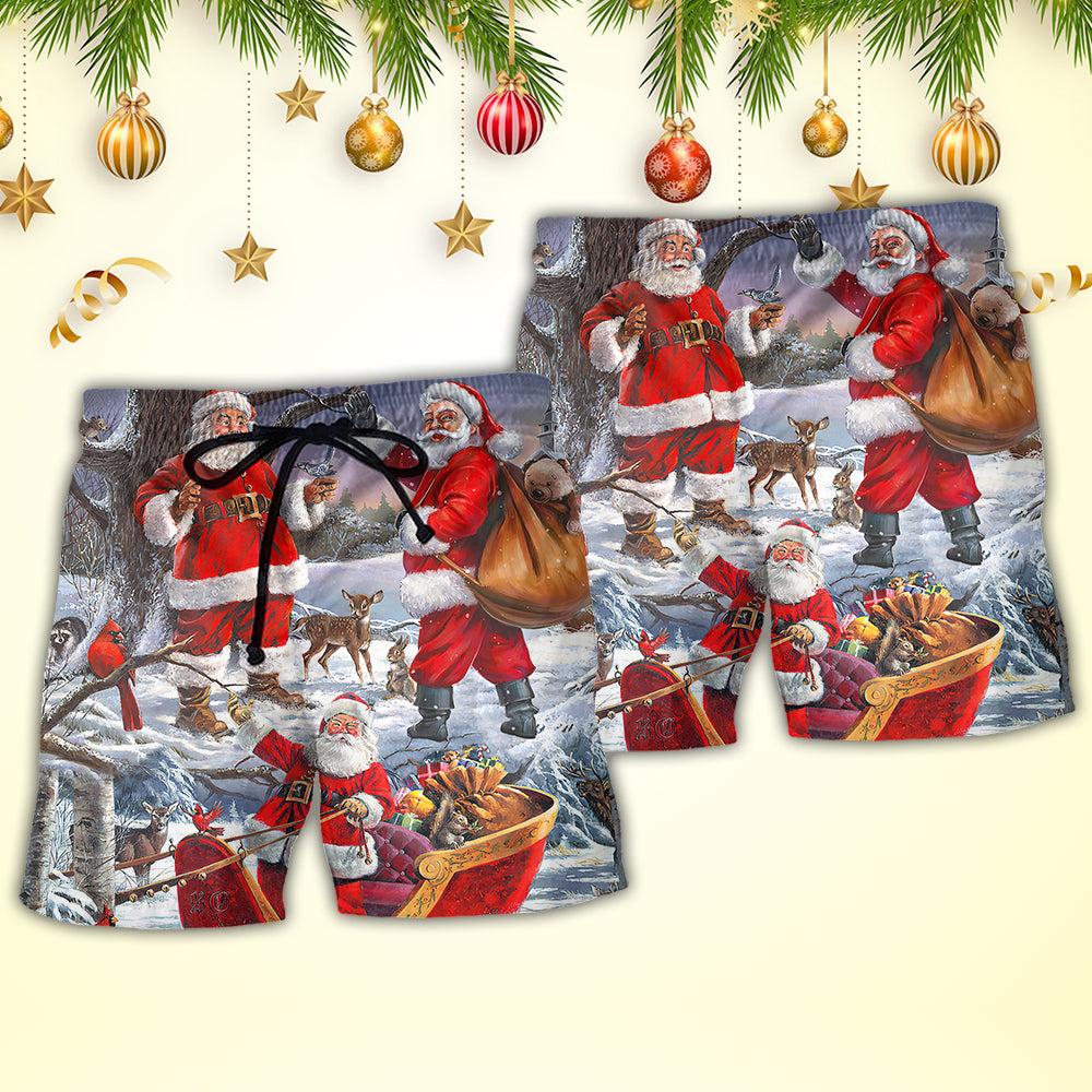 Funny Santa Happy Christmas Beach Shorts Print View For Coastal Escapes And Casual Outings