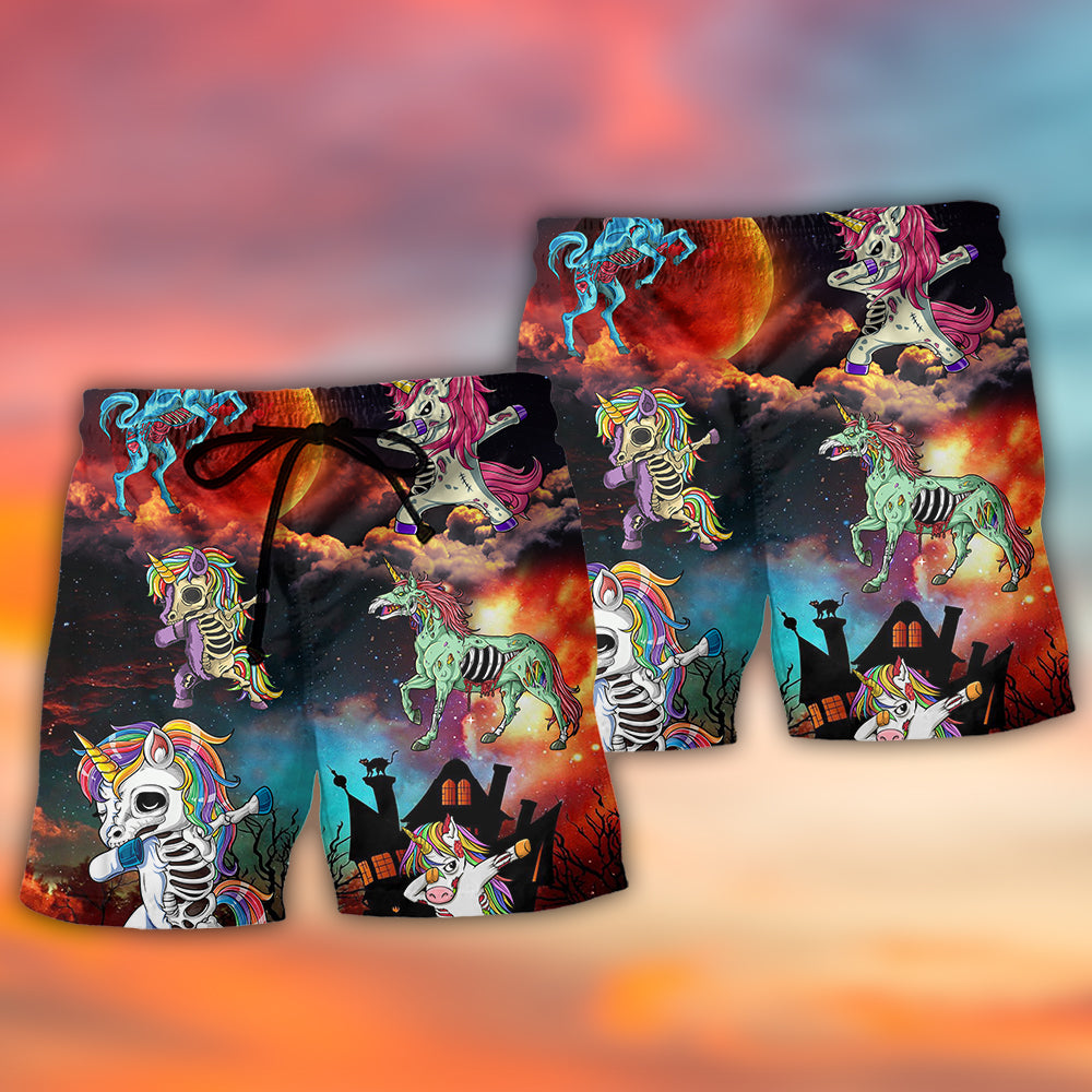 Zombie Unicorn Dabbing Beach Shorts Pattern Detail For Poolside Fun And Everyday Comfort