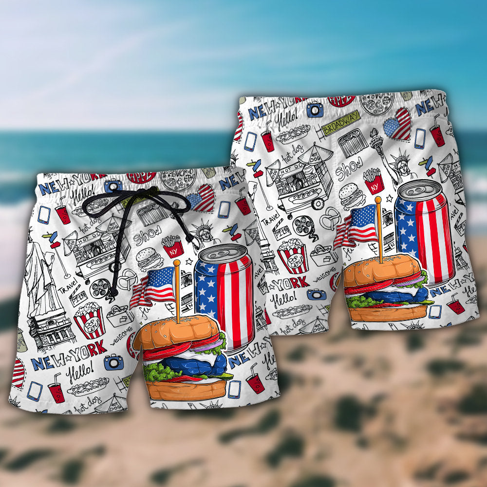 Food Celebration Independence Day Beach Shorts Pattern View For Coastal Holidays And Casual Activities