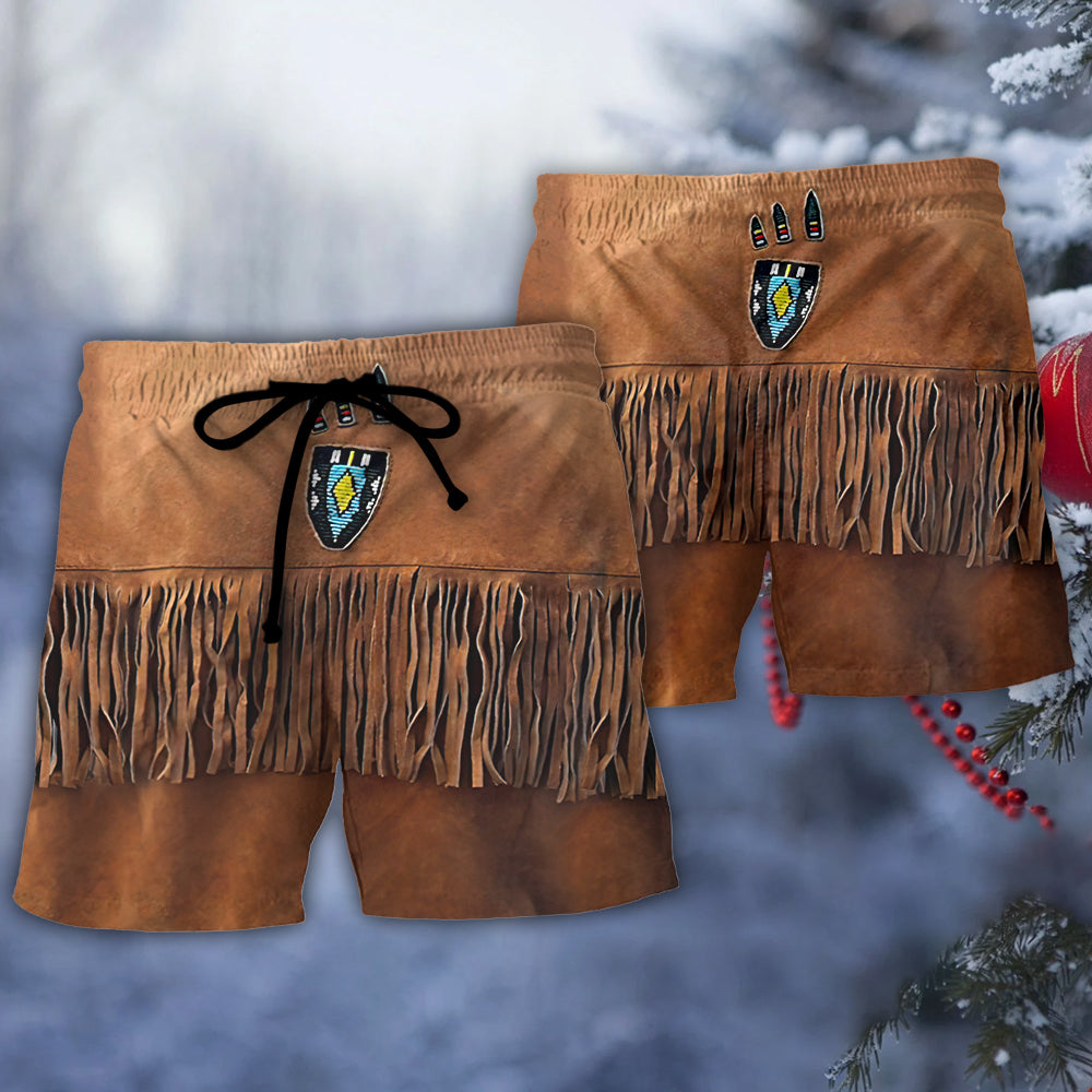 Santa Native Inspired Jacket Beach Shorts Artwork View For Seaside Trips And Casual Style