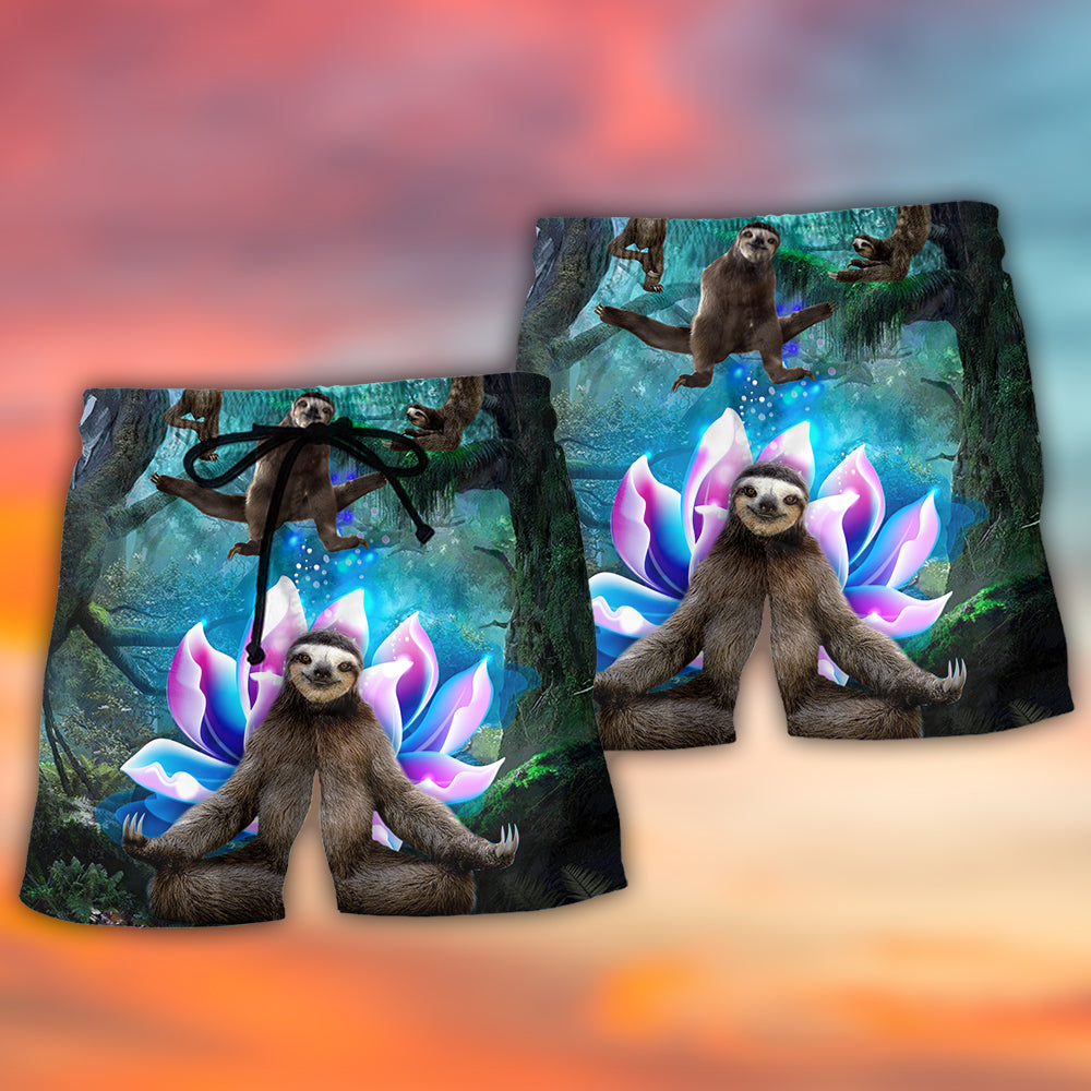 Sloth Yoga Forest Lotus Pose Beach Shorts For Outdoor Adventures And Thoughtful Seasonal Gifts