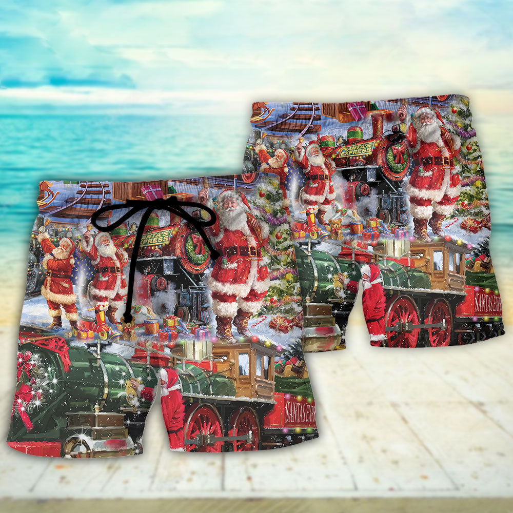Santa Snow Village Spirit Of Giving Beach Shorts Graphic Detail For Resort Trips And Casual Outings