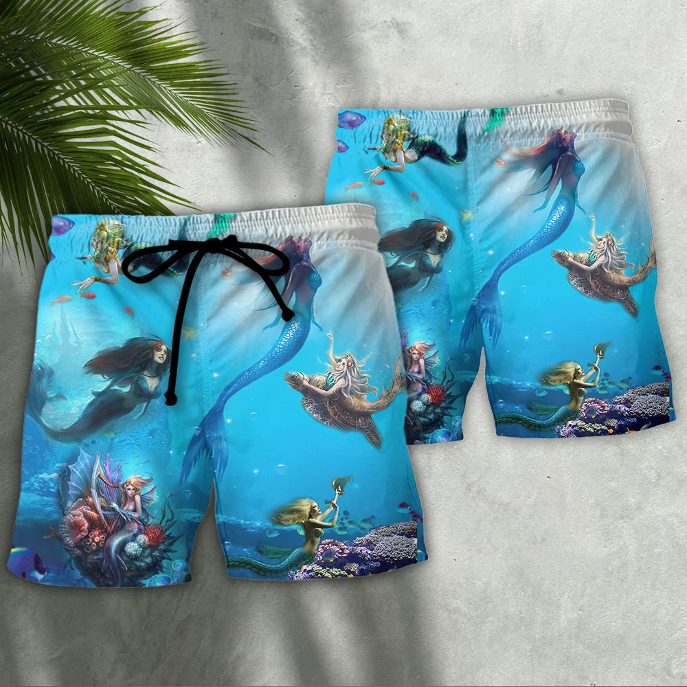 Mermaid Ocean Life Fantasy Art Beach Shorts For Marine Inspired Outdoor Wear