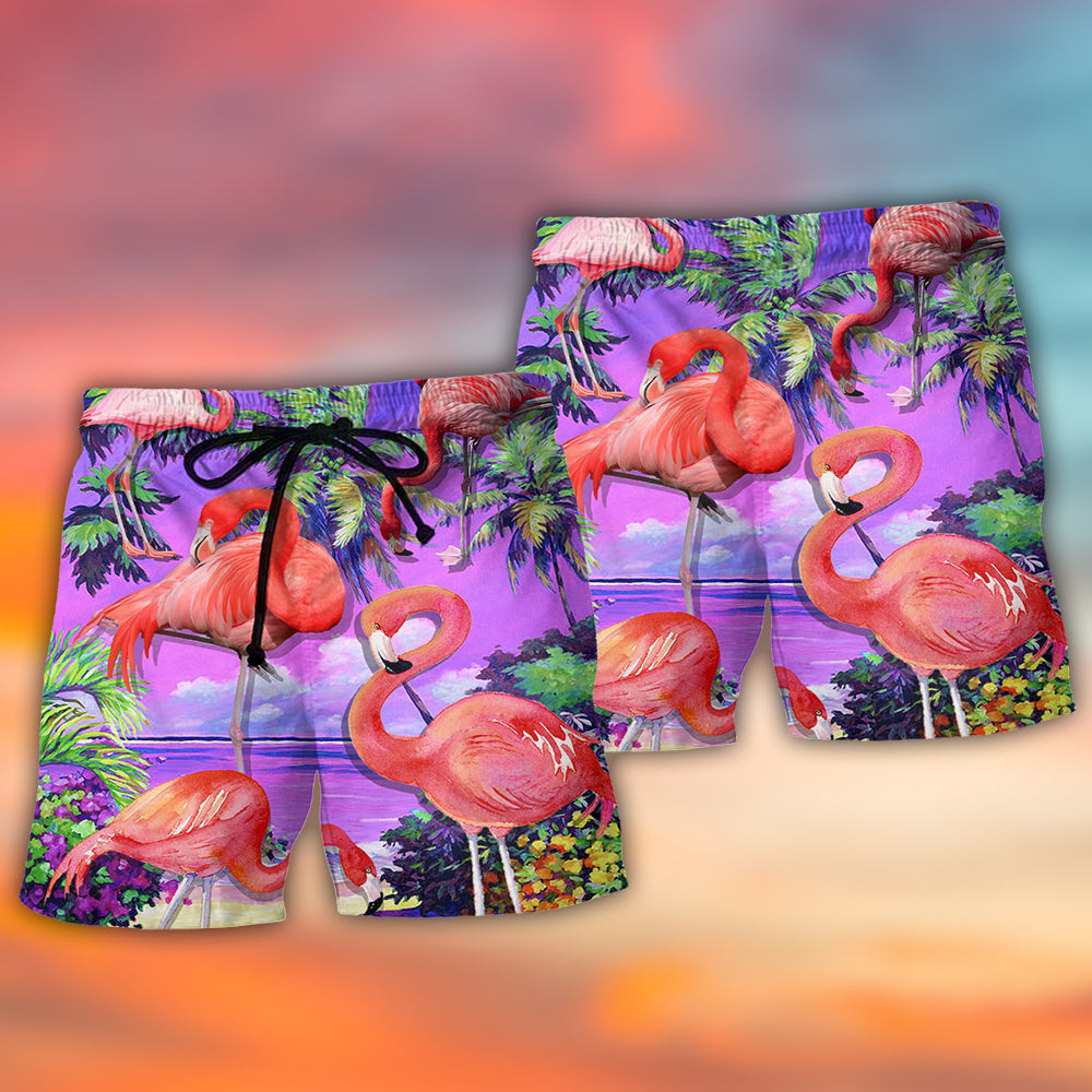 Sweet Flamingo Paradise Tropical Beach Shorts Graphic Detail For Resort Trips And Casual Outings