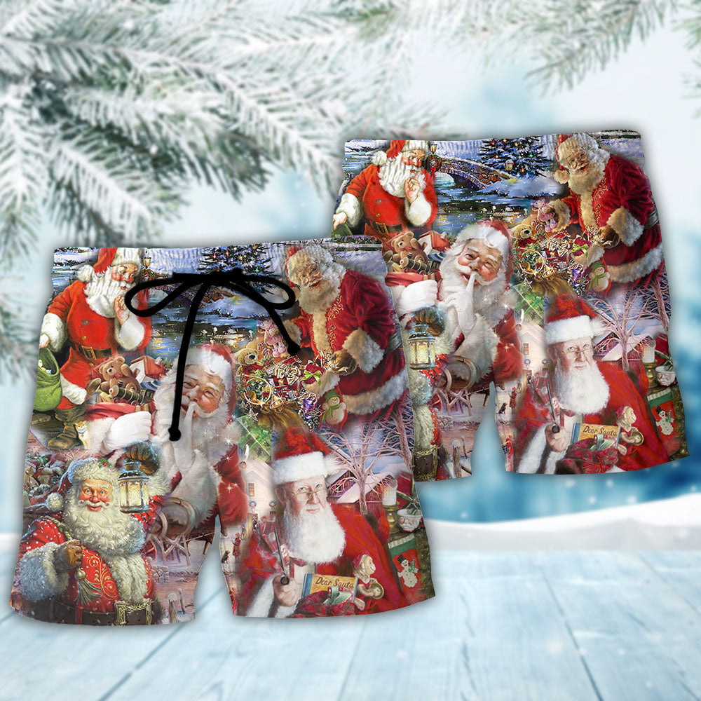 Santa Holiday Humor Quote Beach Shorts For Warm Weather Travel And Everyday Comfort