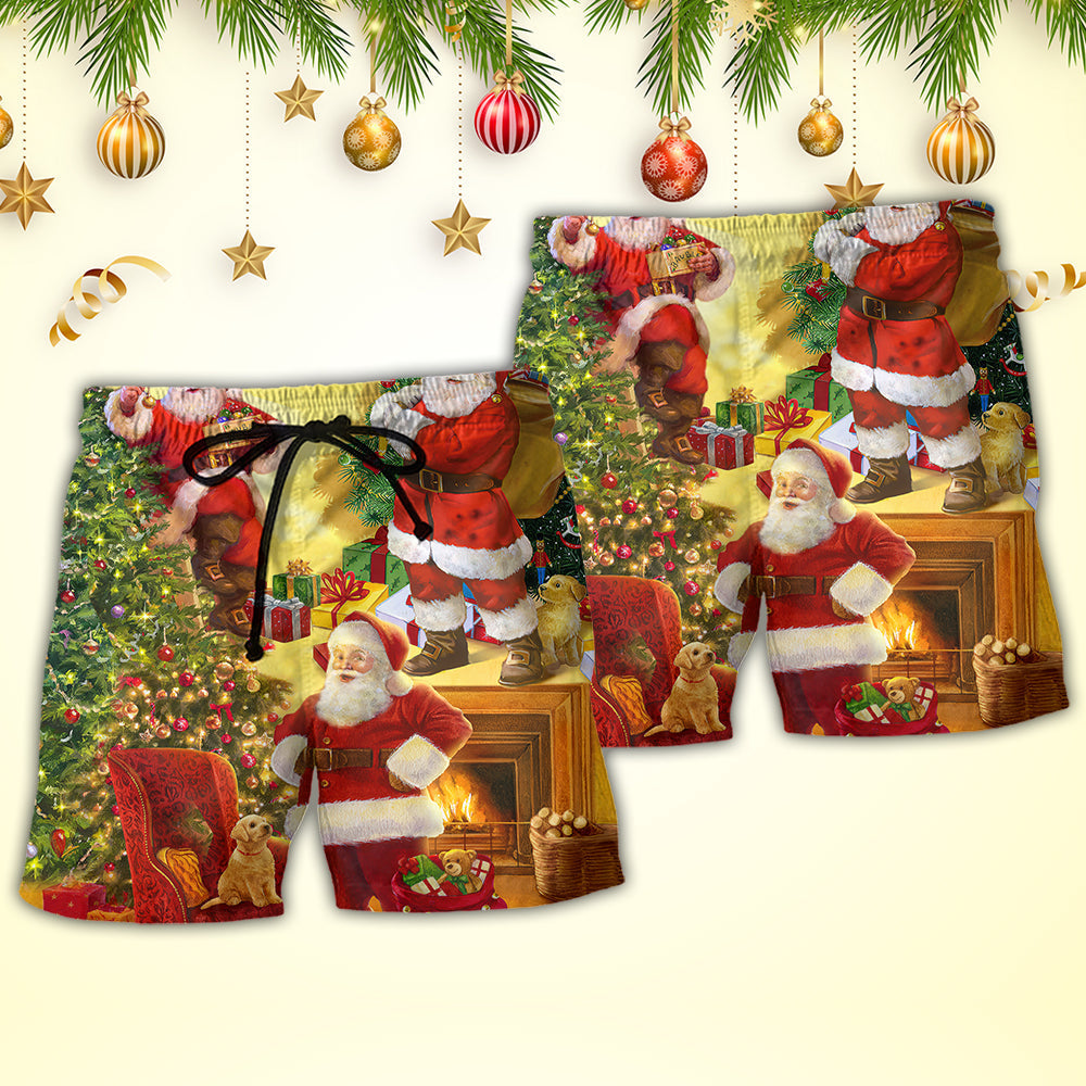 Christmas Santa Beach Shorts Pattern Detail For Tropical Escapes And Versatile Outdoor Wear