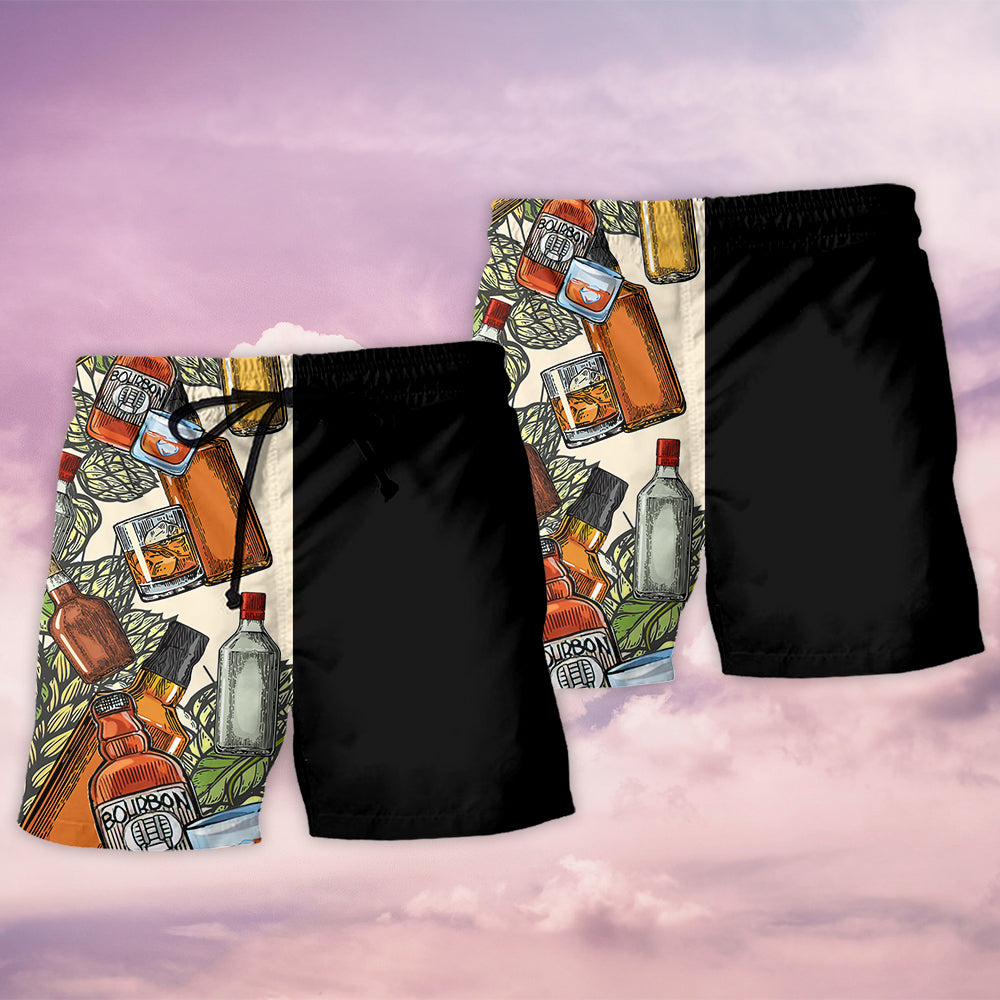 Wine Hunting Bourbon Lover Beach Shorts Artwork Detail For Comfortable Everyday Summer Wear