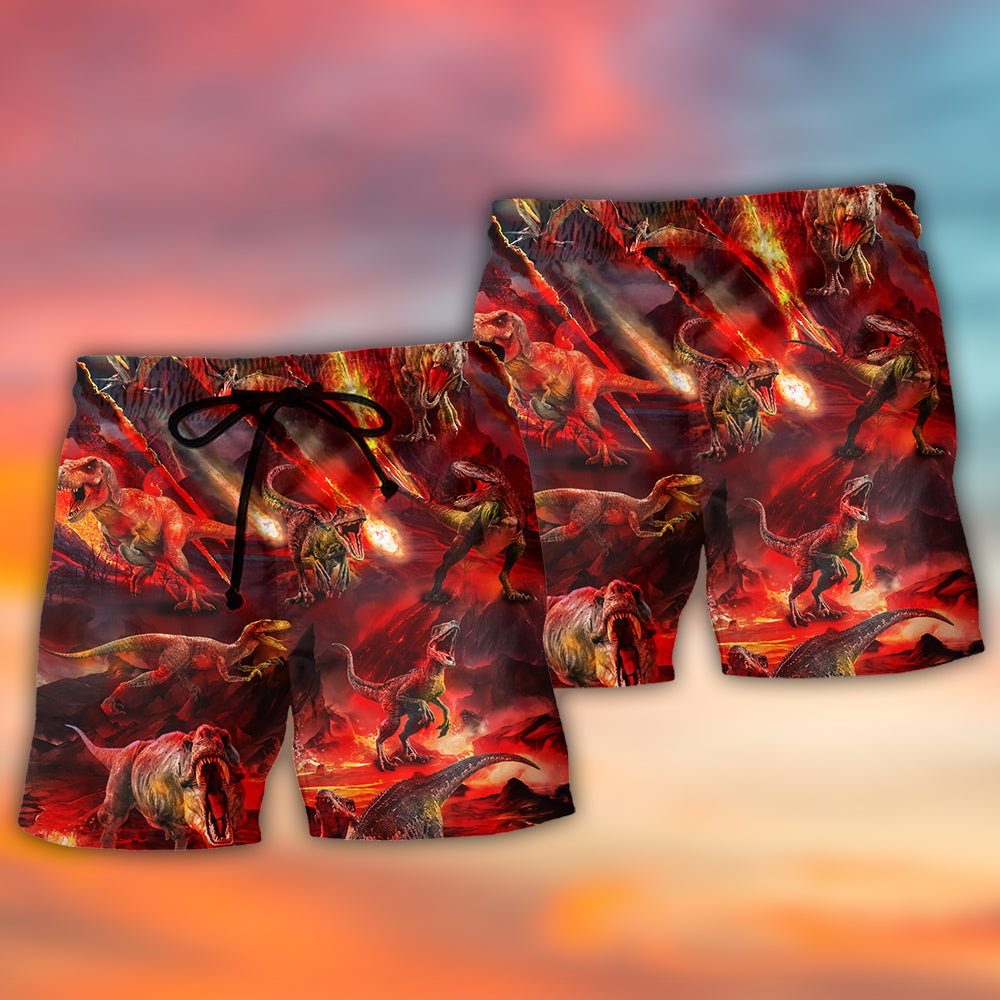 Dinosaur Meteorite Rain Beach Shorts Pattern Detail For Poolside Fun And Easygoing Coastal Style