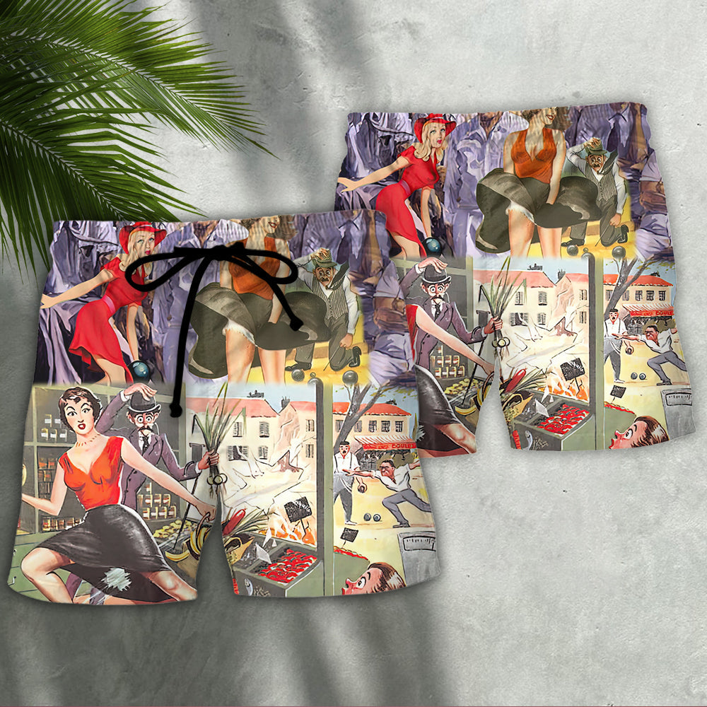 Lawn Care Bowling Beach Shorts Pattern Detail For Coastal Travel And Easy Warm Weather Wear