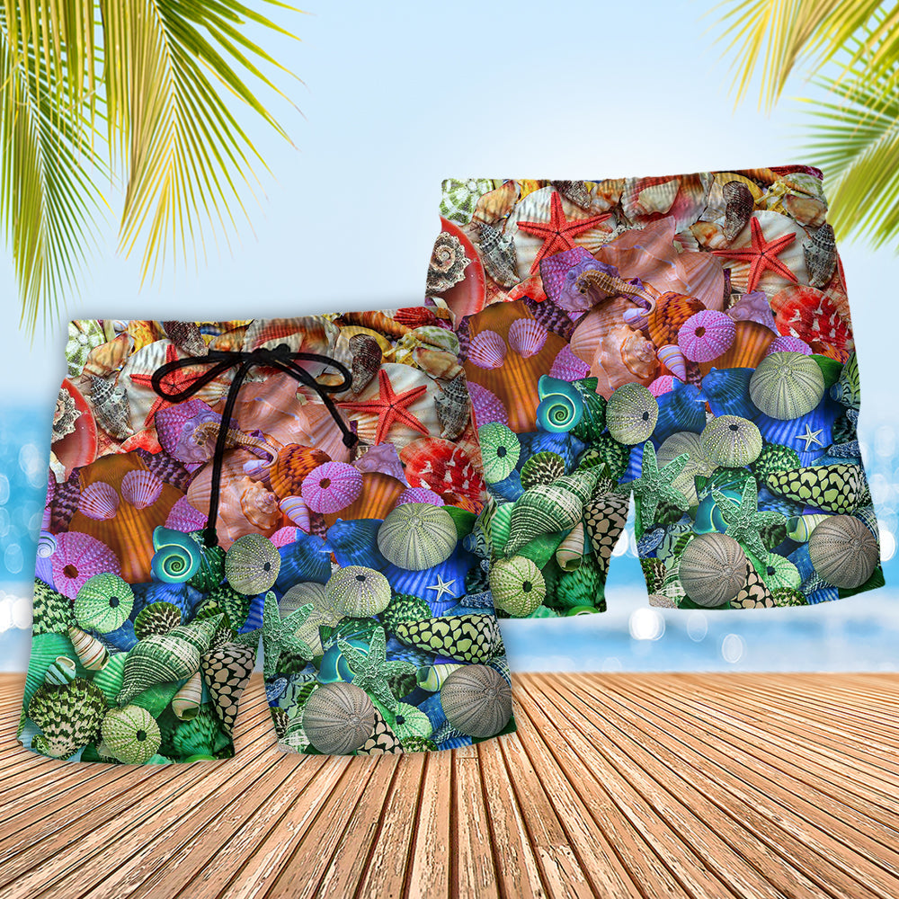 Starfish Seashell Beach Shorts Pattern Detail For Poolside Fun And Relaxed Casual Style