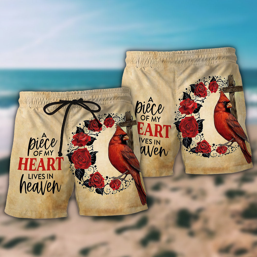 Cardinal Big Piece Of Heart In Heaven Beach Shorts Artwork Detail For Comfortable Everyday Summer Wear