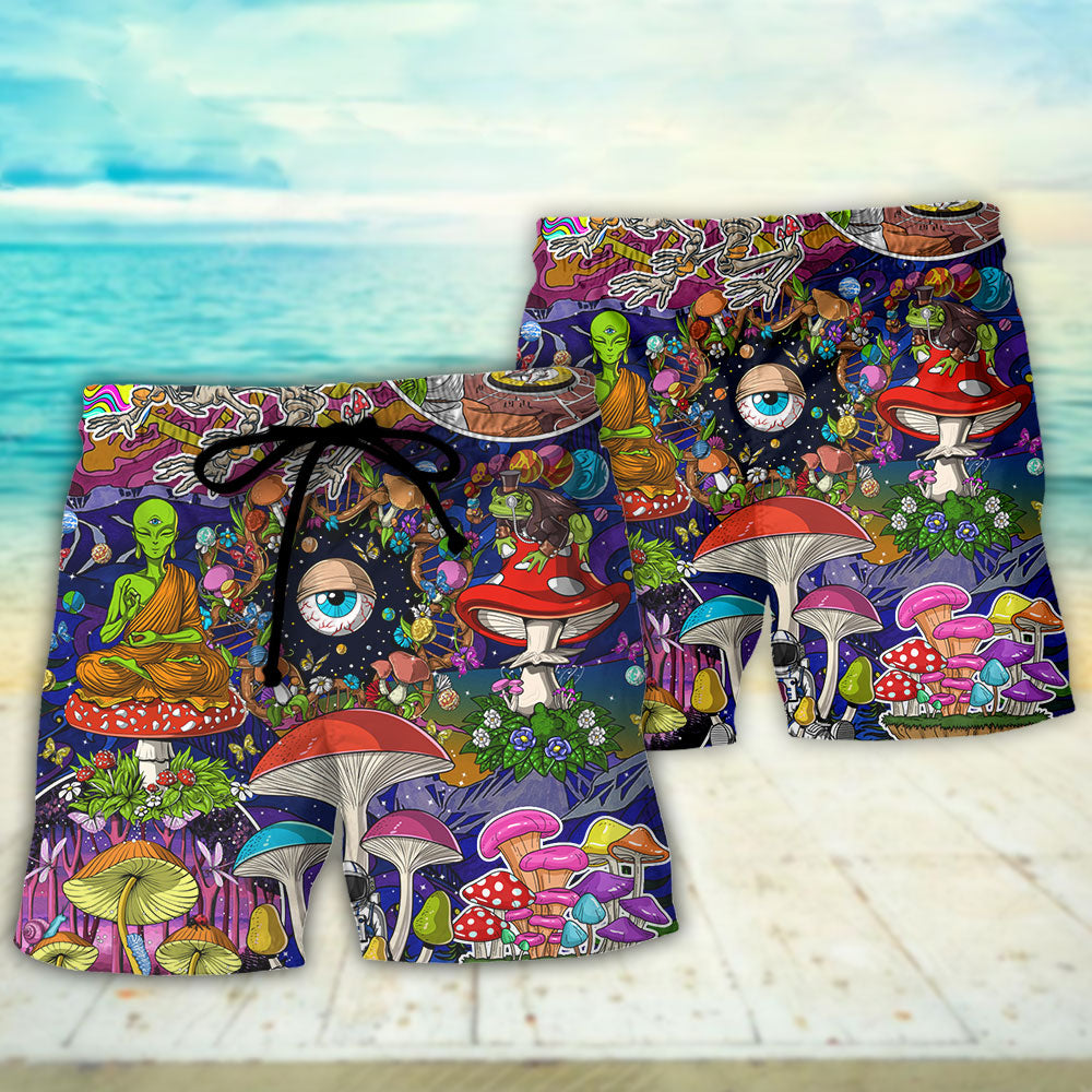 Hippie Mushroom Alien Colorful Beach Shorts Graphic Detail For Resort Trips And Casual Outings