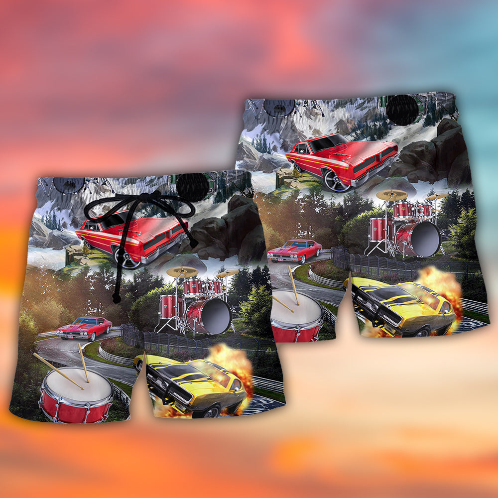 Muscle Car Drum Racing Music Lover Beach Shorts For Tropical Getaways And Weekend Adventures