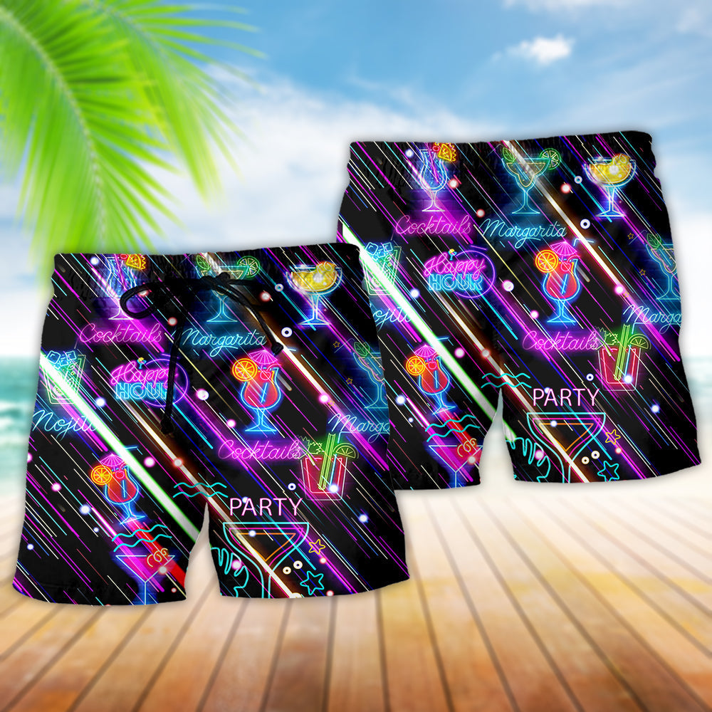 Cocktail Happy Neon Vibes Beach Shorts For Summer Vacation And Coastal Travel