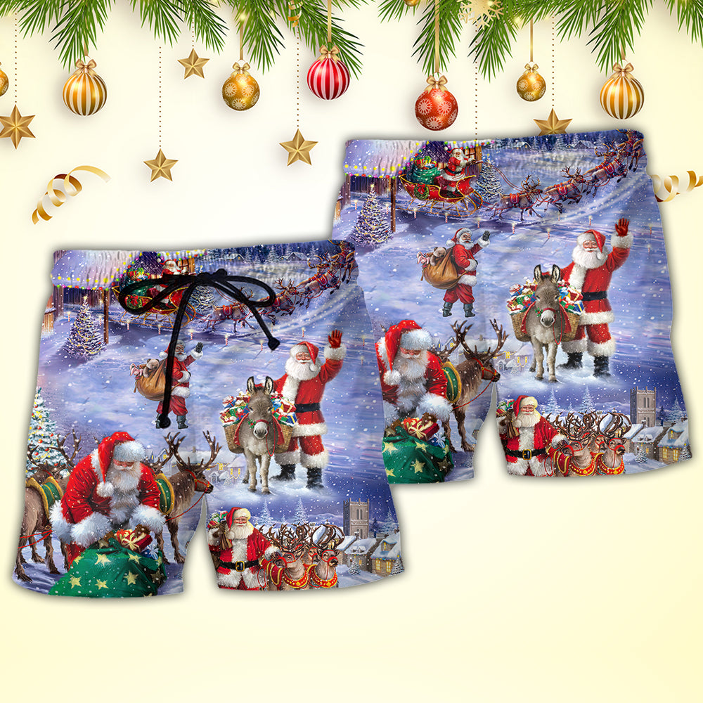 Christmas Santa Beach Shorts Pattern Detail For Outdoor Activities And Lightweight Summer Style