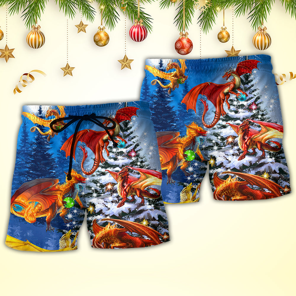 Christmas Light Dragon Beach Shorts Pattern Detail For Seaside Leisure And Travel Ready Comfort