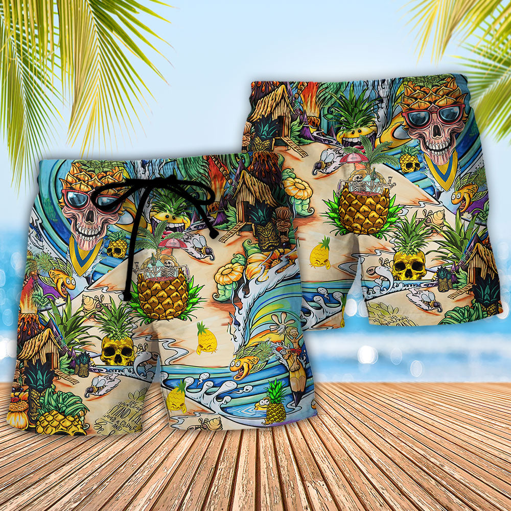 Pineapple Skull Fruit Art Beach Shorts For Tropical Vacation Wear