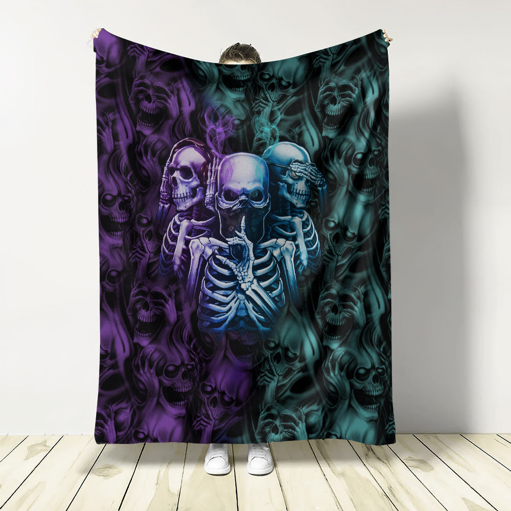 Skull Neither Hear Nor See Flannel Blanket For Cozy Bedroom Sofa Decor