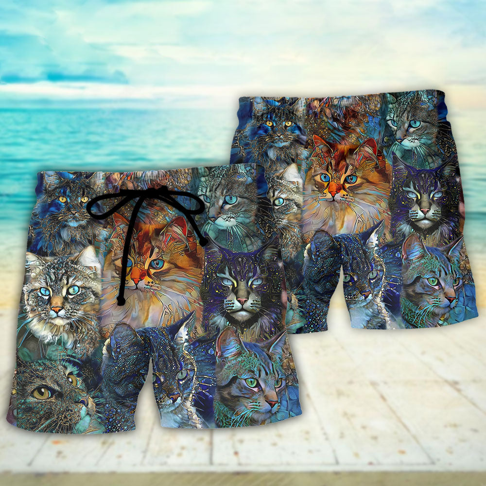 Colorful Glass Art Cat Lover Beach Shorts For Tropical Getaways And Weekend Adventures