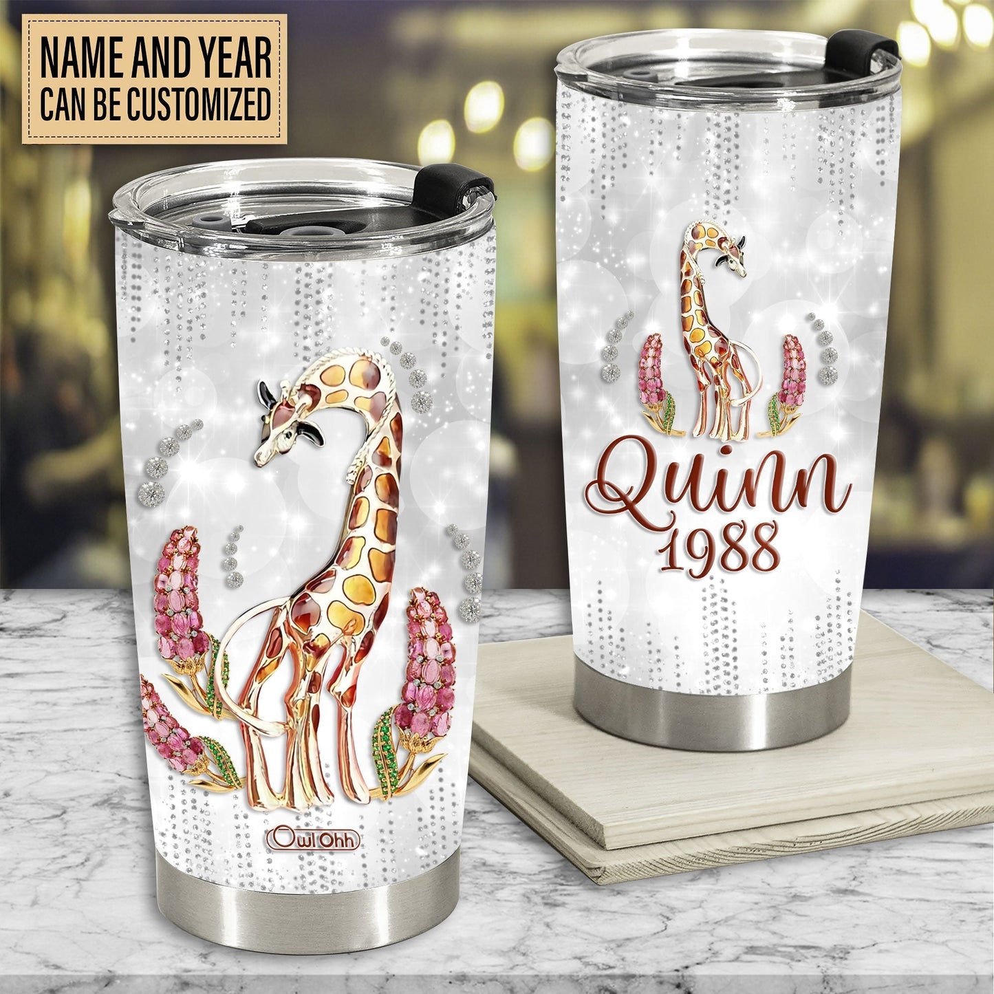 Giraffe Jewelry Silver Art Personalized 20 Oz Tumbler For Coffee Travel And Daily Drinks