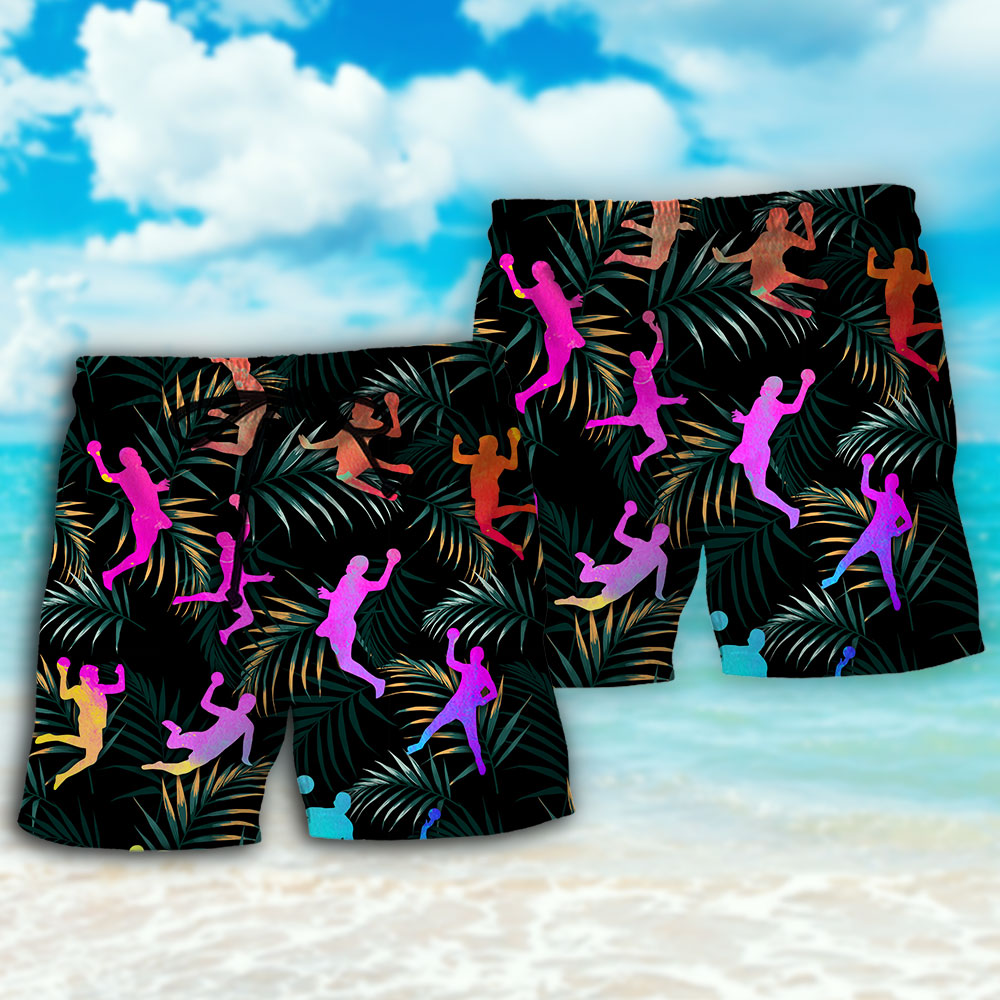 Colorful Tropical Handball Beach Shorts Pattern Detail For Coastal Travel And Everyday Comfort