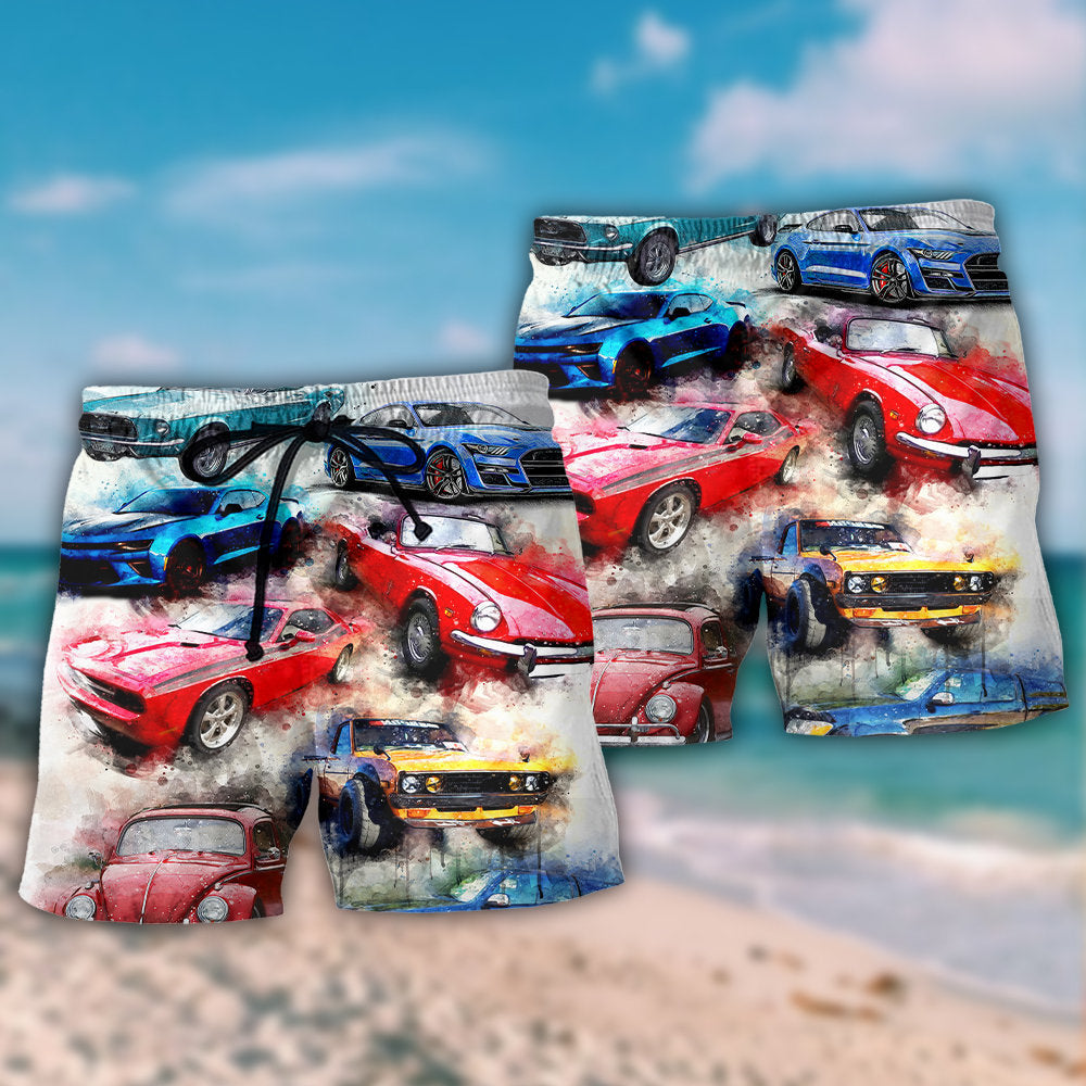 Classic Car Portrait Enthusiast Beach Shorts Pattern View For Vacation Travel And Outdoor Fun