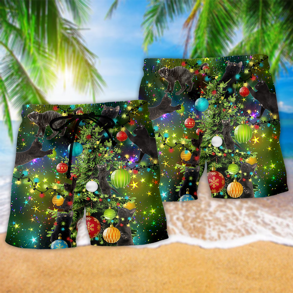 Cat Christmas Let's Get Lit Beach Shorts Pattern View For Weekend Trips And Outdoor Activities