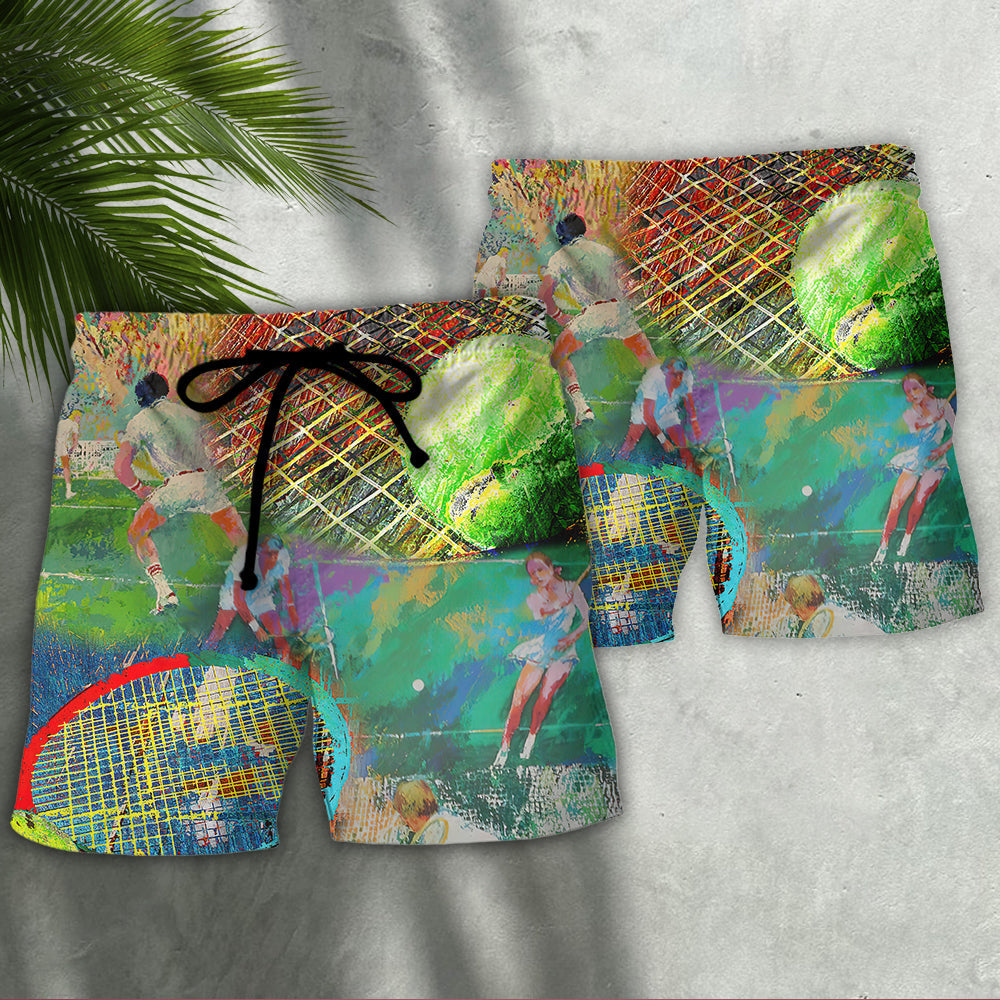 Colorful Tennis Beach Shorts Pattern Detail For Resort Wear And Travel Ready Comfort