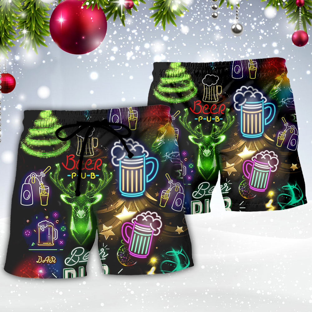 Christmas Beer Neon Party Beach Shorts For Beach Trips And Relaxed Vacation Styling