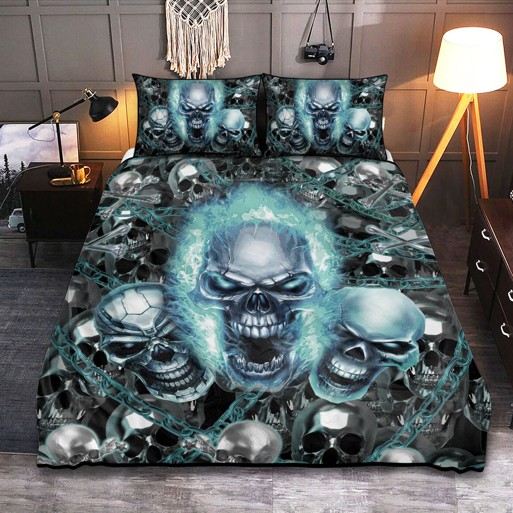 Blue Flame Skull Bedding Cover For Gothic Bedroom Decor