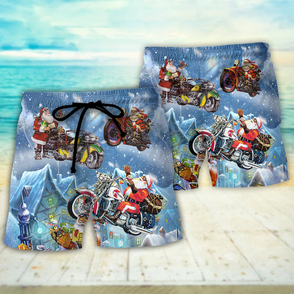 Santa Driving Holiday Cheer Beach Shorts Pattern Detail For Sunny Outdoor Activities