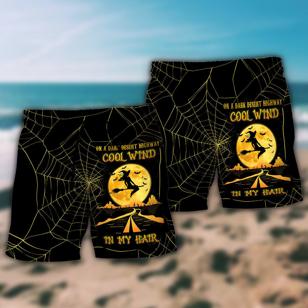 Halloween Witch Dark Desert Highway Beach Shorts Pattern Detail For Sunny Outdoor Activities