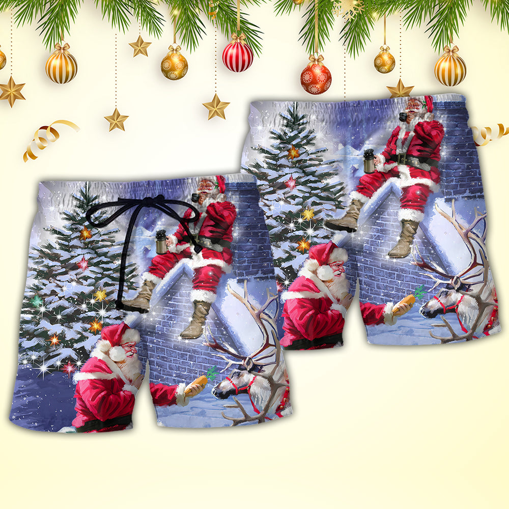 Santa Story Christmas Beach Shorts Pattern Detail For Warm Weather Comfort And Comfortable Resort Style