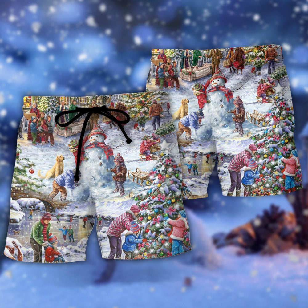 Christmas Holiday Santa Beach Shorts Pattern Detail For Seaside Leisure And Comfortable Daily Use