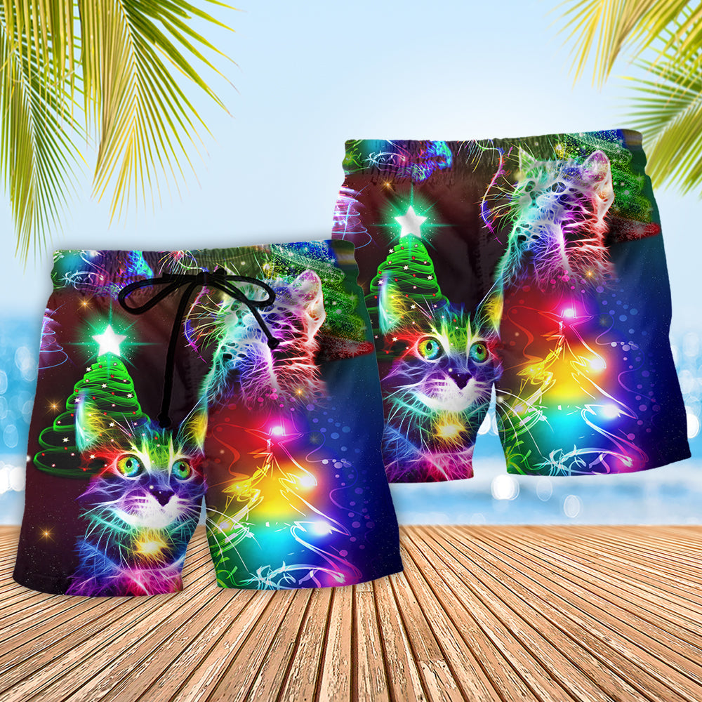 Christmas Cat Beach Shorts Pattern Detail For Sunny Day Activities And Thoughtful Gift Giving
