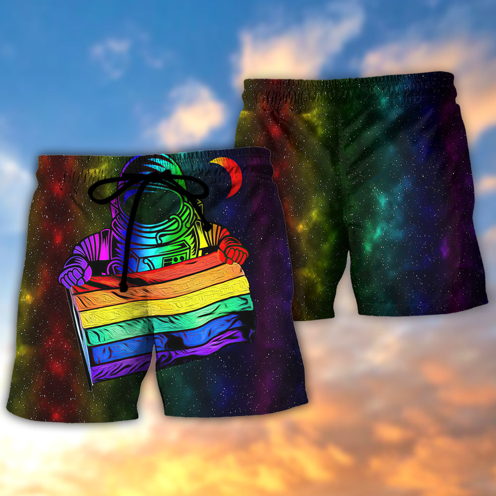 Rainbow Pride Astronaut Colorful Style Beach Shorts For Confident Warm Weather Wear