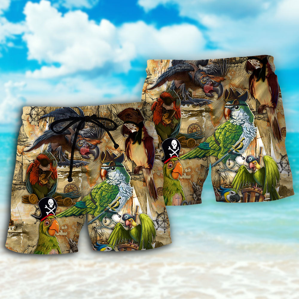 Vintage Parrot Beach Shorts Pattern Detail For Island Trips And Relaxed Casual Wear