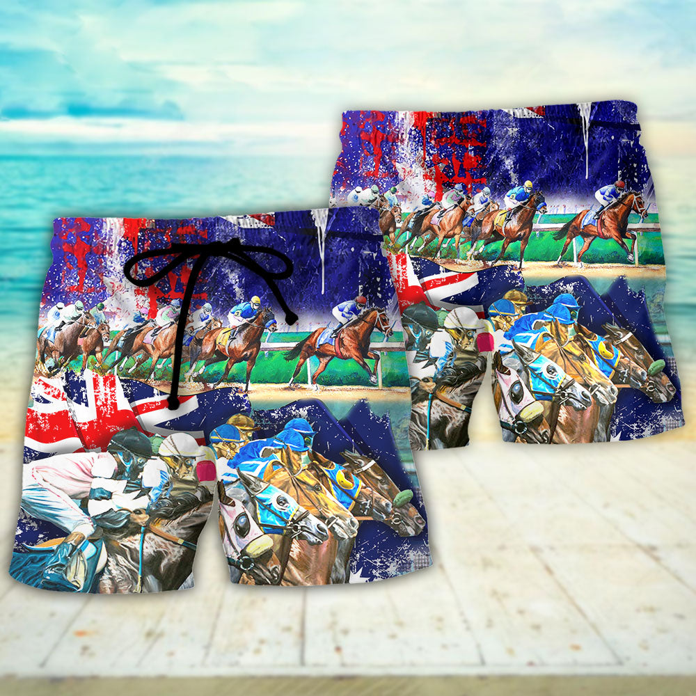 Horse Racing Beach Shorts Pattern Detail For Sunny Day Adventures And Travel Ready Comfort