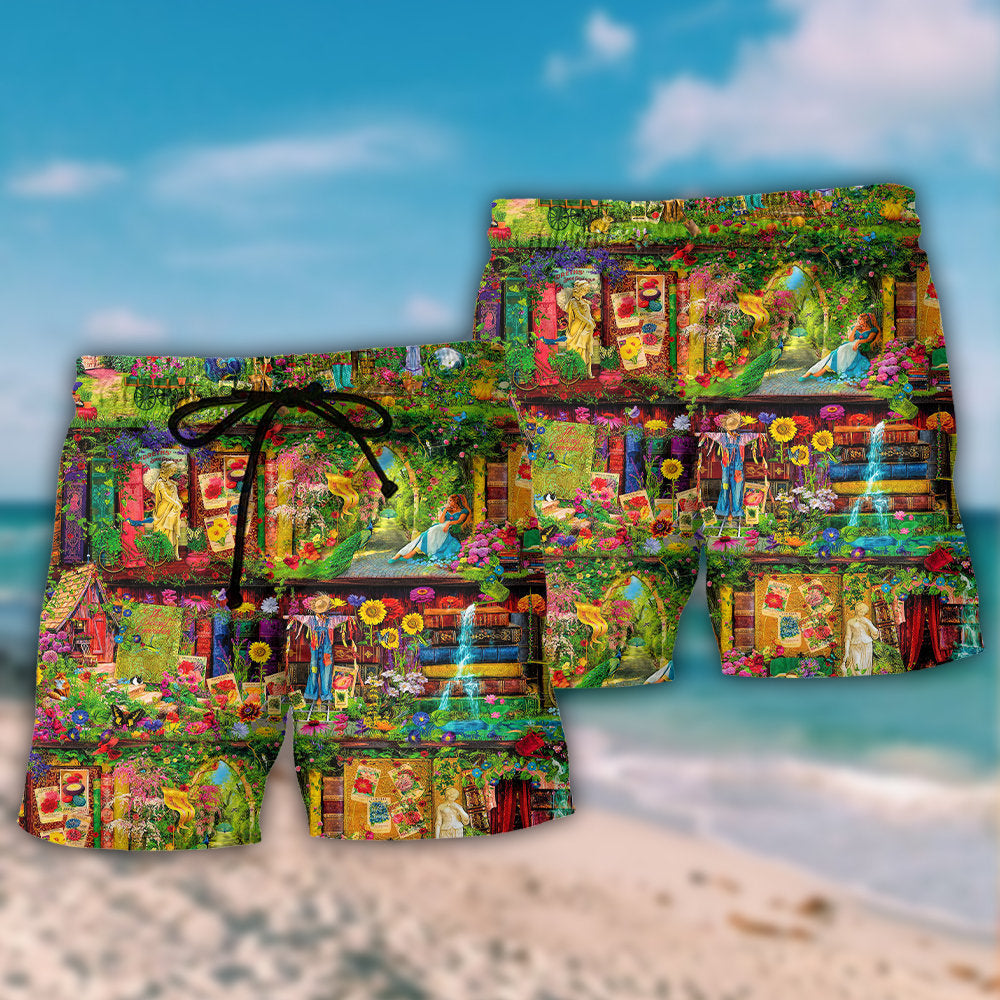 Secret Garden Fantasy Book Beach Shorts Design Detail For Weekend Getaways And Beach Days