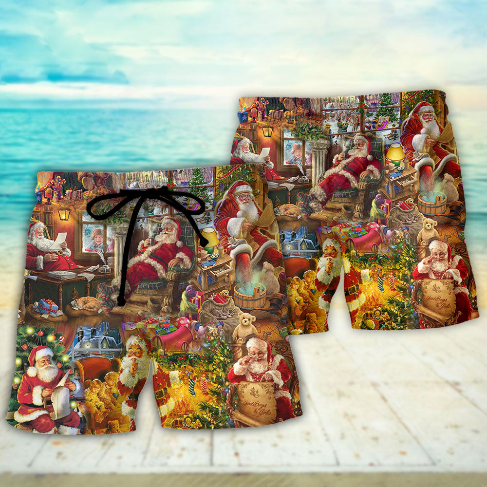 Happy Santa Holiday Season Of Joy Beach Shorts Design View For Comfortable Resort And Beach Styling