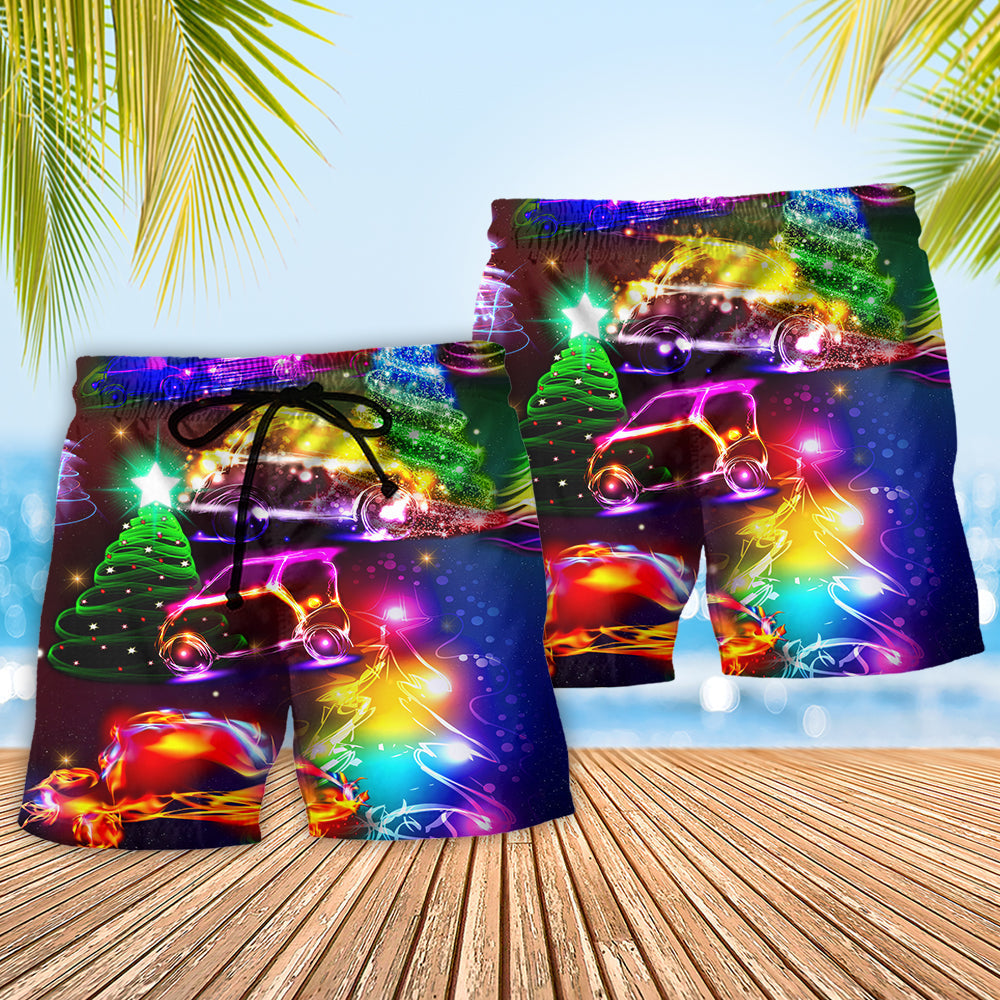 Christmas Car Holiday Beach Shorts Pattern Detail For Weekend Travel And Easygoing Coastal Style