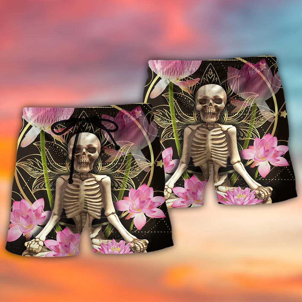 Skull Yoga Lotus Flower Lighting Beach Shorts For Beach Trips And Relaxed Vacation Styling