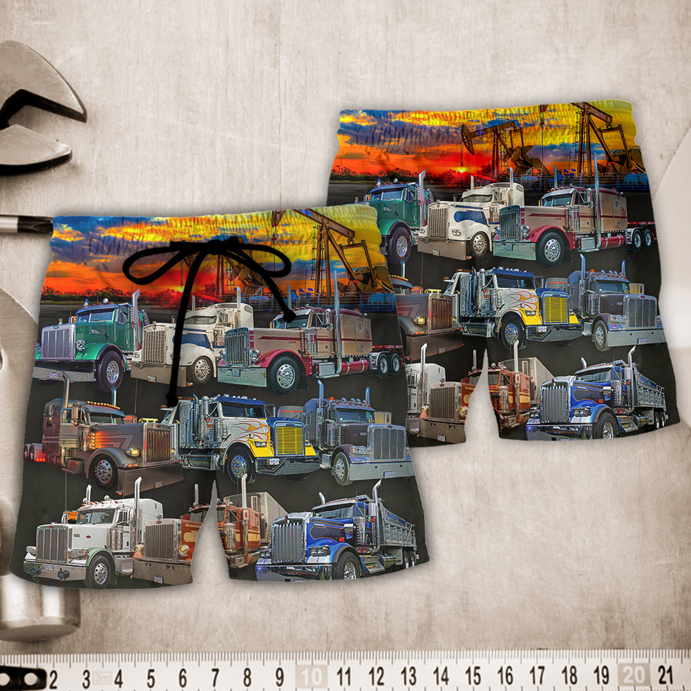 Monster Truck Sunset Road Beach Shorts Artwork Detail For Car And Bike Lover Gifts