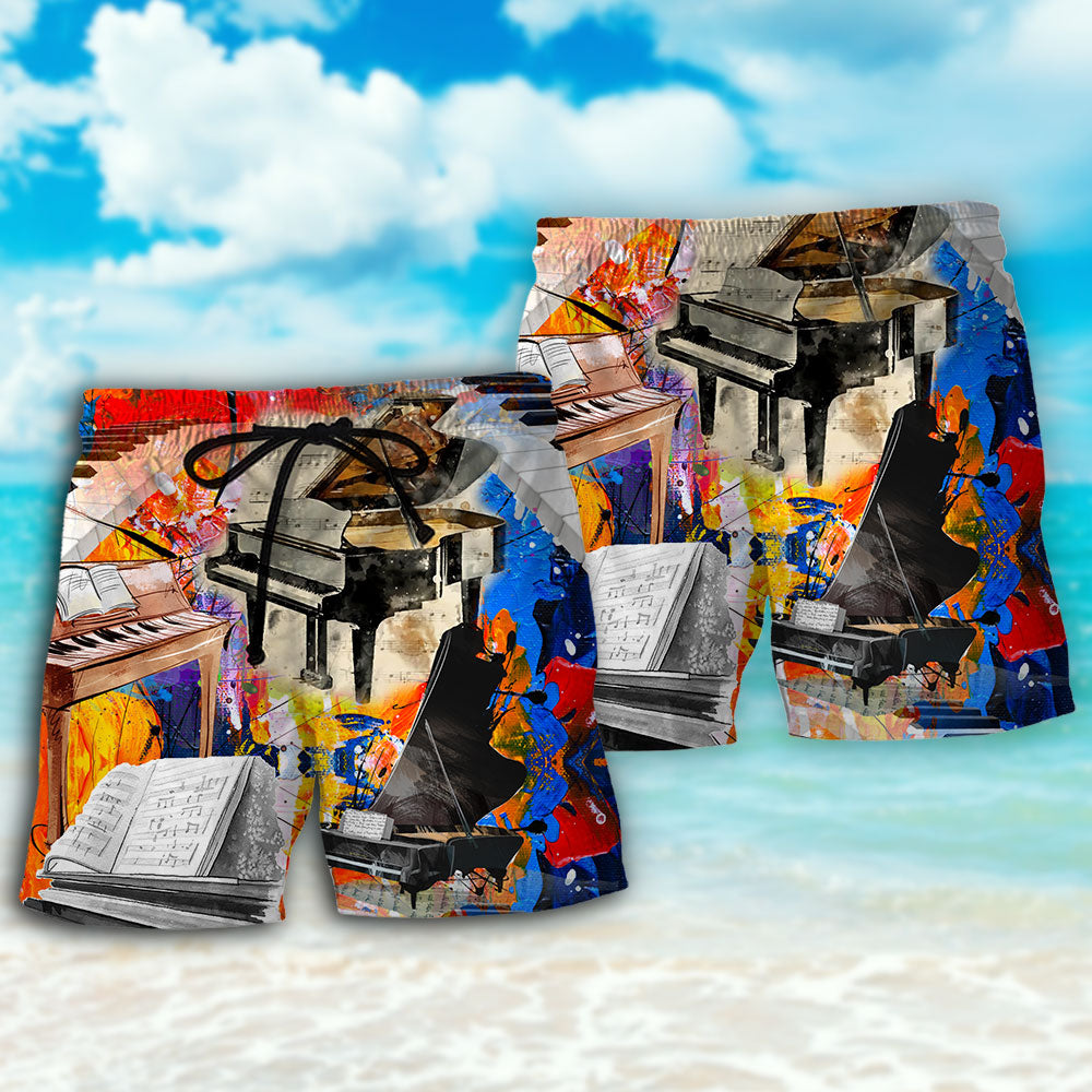Piano Painting Music Beach Shorts Pattern Detail For Casual Outings And Easy Warm Weather Wear