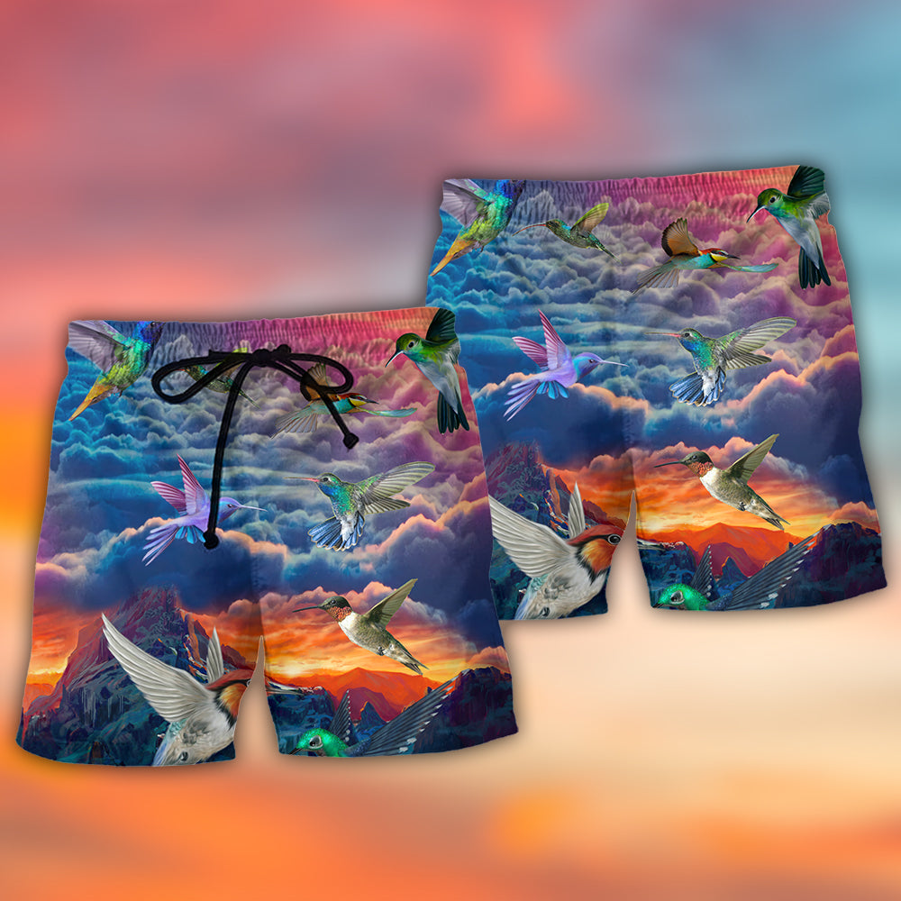 Hummingbird Dream Sky Amazing Beach Shorts Design View For Poolside Relaxation And Holiday Trips